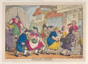 En dyb katastrofe, eller Miss Fubby Fatarmins paryk brød i brand, 12. september ..., 12. september 1813. af Thomas Rowlandson
