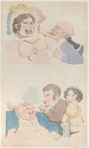 En mand lokket af en kvinde og ryger en kunde, 1800, 1800. af Thomas Rowlandson