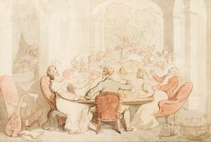 En uhyggelig frokost på et landsted (blæk og farvevask på papir) af Thomas Rowlandson