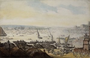 En Regatta på Themsen under Westminster, af Thomas Rowlandson