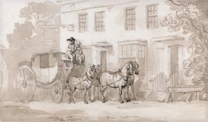 En diligence uden for indgangen til et værtshus af Thomas Rowlandson