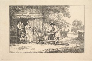 En omrejsende knivslibere ved døren til en hytte af Thomas Rowlandson