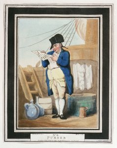 En skibsfører, i Royal Navy i det 18. århundrede, for at opnå denne rang skulle en mand have tjent mindst et år som kaptajnens sekretær, for at skrive posten og logbogen, kommissæren havde ansvaret for skibets lagerreserver og skibet. af Thomas Rowlandson