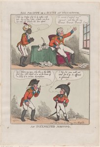 Alt for kærlighed eller en scene i Weymouth, et uventet møde, 26. februar 1809., 26. februar 1809. af Thomas Rowlandson