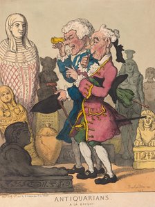 Antikvarier a la Grecque, pub. 1805 (håndfarvet gravering) af Thomas Rowlandson