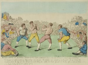 Boksekamp for 200 Guineas mellem hollandske Sam og Medley (farvet radering) af Thomas Rowlandson