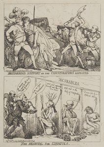 Britannias støtte eller sammensværgernes nederlag – Sindssygehospitalet af Thomas Rowlandson
