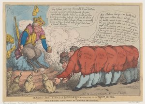 Brede bunde i Holland tilbeder deres nye konge, 23. juli 1806., 23. juli 1806. af Thomas Rowlandson