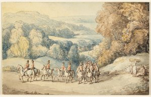 Kavaleri på march (recto); Fragment af skitse af hest (verso) af Thomas Rowlandson