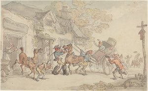 Skifte heste i et posthus i Frankrig af Thomas Rowlandson