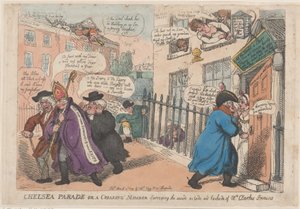 Chelsea Parade eller et kvækkende medlem, der undersøger indersiden og bagsiden af ..., 4. marts 1809. af Thomas Rowlandson