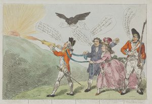 Oberst Topham forsøger med sin vandpistol at slukke Holmans geni af Thomas Rowlandson