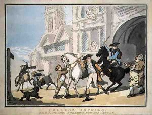 "College Jockies, The Landlord Sweating for his Cattle", udgivet af E. Jackson af Thomas Rowlandson