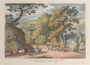 Sommerhus ved foden af Router Mountain Cornwall, fra Views in Cornwall, april..., 12. april 1812. af Thomas Rowlandson