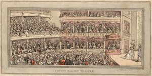Covent Garden Theatre, pub. Henry Brookes, 1786 (håndkoloreret radering) af Thomas Rowlandson