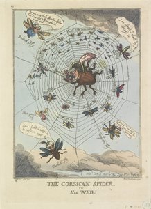 Den korsikanske edderkop i sit web, 1808 Den korsikanske edderkop, i sit spind! (titel på objekt) af Thomas Rowlandson