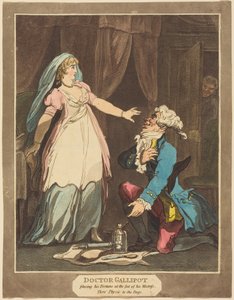 Doktor Gallipot lægger sin formue for sin elskedes fødder af Thomas Rowlandson
