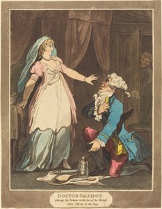 Doktor Gallipot lægger sin formue for fødderne af sin elskerinde, 1808. af Thomas Rowlandson