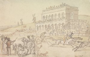 Doctor Syntax taber sine penge på væddeløbsbanen i York af Thomas Rowlandson