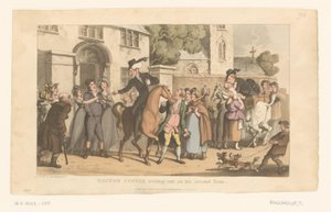 Doktor Syntax rider ud af landsbyen på sin hest af Thomas Rowlandson