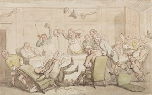 Dr. Syntax kommer ud for en ulykke i klubben (blæk og wc på papir) af Thomas Rowlandson