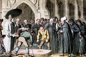 Dr. Syntax ser sin kones kiste blive sænket ned i graven, 1820 af Thomas Rowlandson