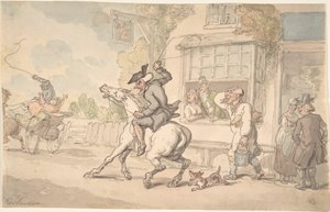 Dr. Syntax med en genstridig hest foran en kro af Thomas Rowlandson