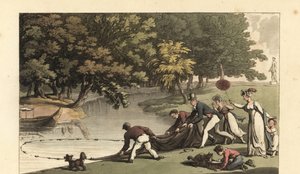 Engelsk herre og personale, der fisker i en flod af Thomas Rowlandson