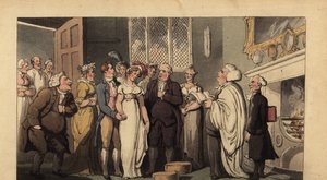 Engelsk herre, der gifter sig med sin brud i et stateligt hjem af Thomas Rowlandson