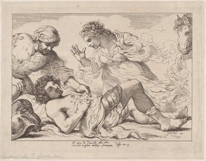Erminia opdager den sårede Tancred fra Tasso, Jerusalem Liberated, ca. 1790., ca. 1790. af Thomas Rowlandson