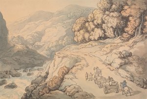 Vandfald ved floden Conwy, Nordwales af Thomas Rowlandson