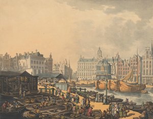 Feyge Dam, med en del af fiskemarkedet i Amsterdam, 1797. af Thomas Rowlandson