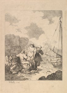Fishermen by the Shore - Kystscene med en mand, der sidder på sten og ryger en pibe, Nex..., 1786. af Thomas Rowlandson