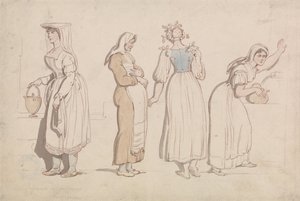 Fire kvinder ved en brønd i Rom af Thomas Rowlandson