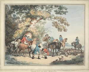 Rævejagt [serie på seks]: 1. Afgang om morgenen af Thomas Rowlandson