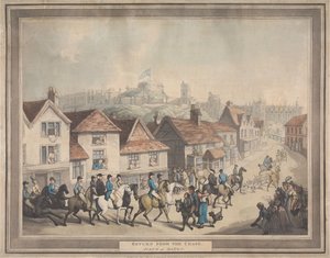 Rævejagt [serie på fire]:  4. Hjemkomsten fra jagten. / Scene i Eaton af Thomas Rowlandson