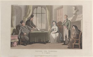 Frontispice: Before the Tribunal at Avignon, fra Journal of Sentimental Travels in the ..., 1821. af Thomas Rowlandson