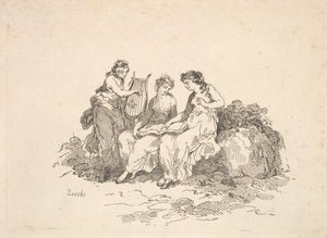 Harmony - Two Nymphs Singing, Another Playing a Lyre, 1784-88. af Thomas Rowlandson