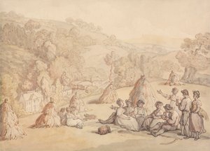 Høstmaskiner hviler på en majsmark af Thomas Rowlandson