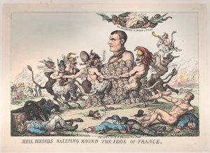 Helvedeshunde samles om Frankrigs idol, 8. april 1815., 8. april 1815. af Thomas Rowlandson