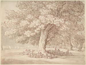 En hjorteflok under et egetræ af Thomas Rowlandson