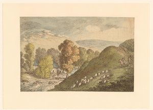 Bakket landskab med får af Thomas Rowlandson