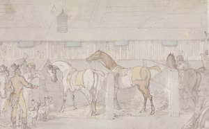 Interiør af en stald (pen & blæk og akvarel på papir) af Thomas Rowlandson