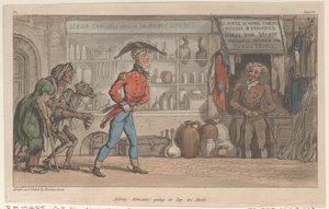 Johnny Newcome kommer til at ligge på lager, fra The Military Adventures of Johnny Newcome, 1815., 1815. af Thomas Rowlandson