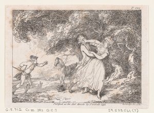 Joseph skynder sig at redde Fanny fra overhængende fare, fra The Adventures of Joseph Andrew..., 1792. af Thomas Rowlandson