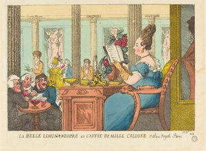 La Belle Limonaudiere på Cafe des Mille Colonnes, Palais Royal, Paris af Thomas Rowlandson
