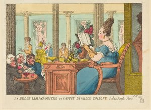 La Belle Limonaudiere på Café des Mille Colonnes, Palais Royal, Paris af Thomas Rowlandson