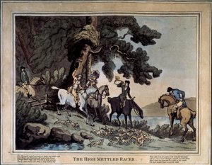 Højkurermødet (Den højmodige racer). Tegning af Thomas Rowlandson (1756-1827). Radering og akvarel af Thomas Rowlandson