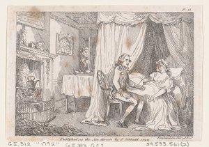 Lady Booby forsøger at forføre den ubesmittede Joseph, fra The Adventures of Joseph Andrew..., 1792. af Thomas Rowlandson