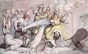 Lady with her Wig on Fire (pen & blæk og akvarel på papir) af Thomas Rowlandson